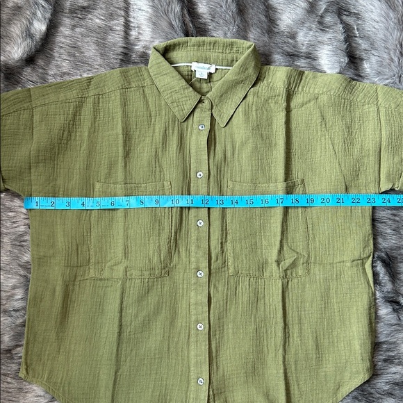 NWT Sundance Mona Gauze Camp Shirt Olive Short Sleeve Button Down Cotton Small - Picture 4 of 7